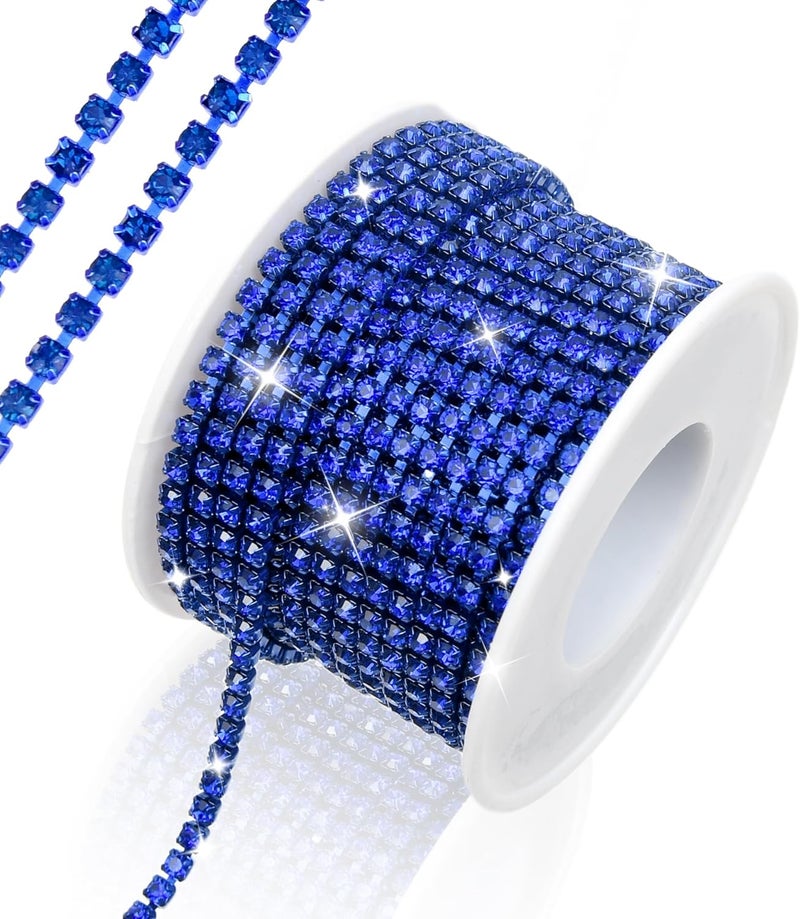 Dropower 10 Yards Rhinestone Chain, SS12/3mm Crystal Rhinestones Close Chain Trim, Bling Diamond Cup Chain for Jewelry Clothing Shoes Wedding Party Decoration(Royal Blue) - Image 1